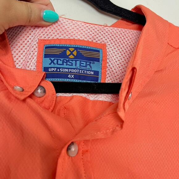 NWT Xcaster Orange Outdoor UPF Fishing Quick Dry Button Shirt Men's Sz 4X - Picture 3 of 8